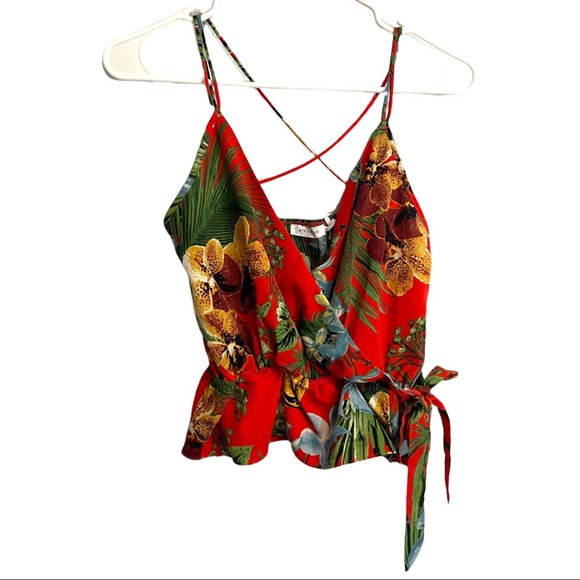 Mind Code Tops - Mind Code Red Floral Dressy Cropped Tank Top in Size S